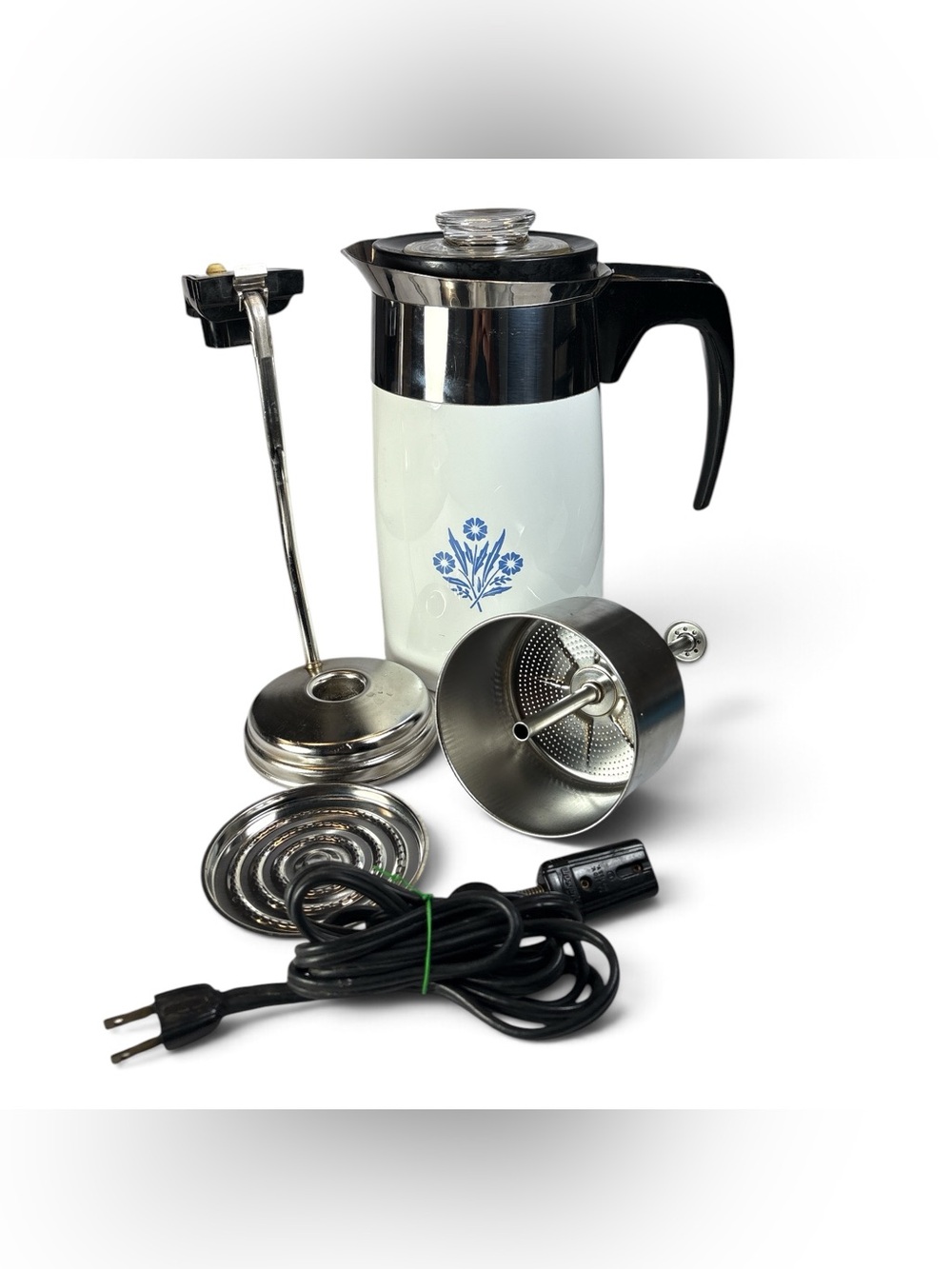 Corning Ware Blue Cornflower 10 Cup Electric Percolator Coffee Pot Complete